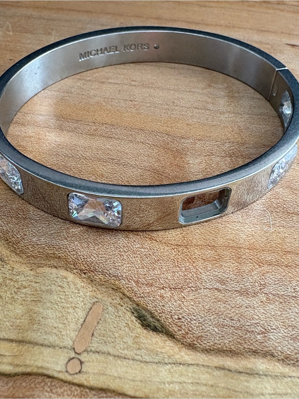 Michael Kors Silver-Tone Crystal Inset Hinged Bangle Bracelet w/Flaw